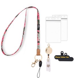 WK IEASON Lanyard Neck Strap Keychain Keyring Keys, with 2pc Clear Vertical ID Card Holder Name Tag and 2pcs Slim Cell Phone Tether Tab