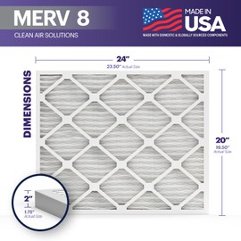 BNX TruFilter 20x24x2 Air Filter MERV 8 (4-Pack) - MADE IN USA – Dust & Pet Defense Electrostatic Pleated Air Conditioner HVAC AC Furnace Filters for Dust, Pet, Mold, Pollen MPR 600 – 700 & FPR 5