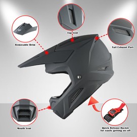 1Storm Youth Motocross Helmet ATV BMX MX Dirt Bike Go Kart Skate Kids Helmet Multi Sports Teenager Matt Black + Goggles + Gloves Bundle