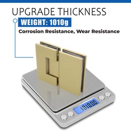 NovaNectar Brass Glass Door Hinge,90 Degree Heavy Duty Short Back Plate Hinges, Shower Door Hardware Replacement for 5/16" to 1/2" (8 to 12 mm) Tempered Glass (Gold, 1 Pack (180 Degree))