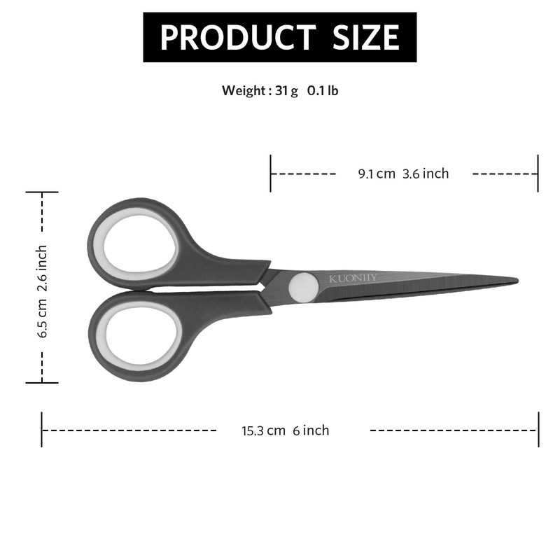 KUONIIY Scissors Ultra Sharp Titanium Blades Soft Comfort-Grip Handles Multi-Purpose