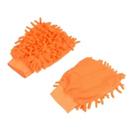 M METERXITY 2 Pcs Microfiber Wash Mitt - Chenille Reusable Gloves for Cleaning, Scratch-Free, Apply to Kitchen/House Cleaning/Cars/Mirrors(7.87 x 5.9'', Orange)