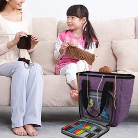 AIBAOBAO Yarn Bag Purple Knitting Bag Portable Knitting Accessories Knitting Organiser Large Capacity Universal Carry Bag for Yarns Takeaway Projects Knitting Needles Crochet Hooks Accessories