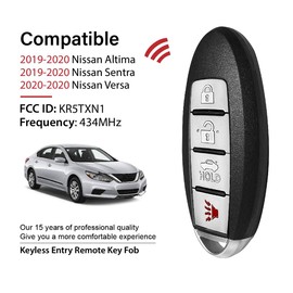 2 Keylessbest Replacement for 2019 2020 Nissan Altima Sentra Versa Key Fob Remote Control KR5TXN1 4 Buttons 434MHz
