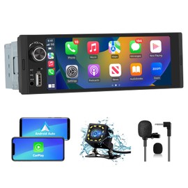 Pyniro Single Din Car Stereo, 6.36 Inch CarPlay & Android Auto HD IPS Touchscreen Radio with Bluetooth with Backup Camera, Support USB Type-C Charging/USB/Microphone/FM/EQ