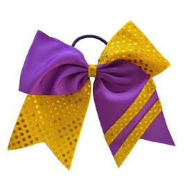 "Handmade" NEW "CONFETTI STRIPES Purple Yellow" Cheer Bow Pony Tail Hair Bows Cheerleading