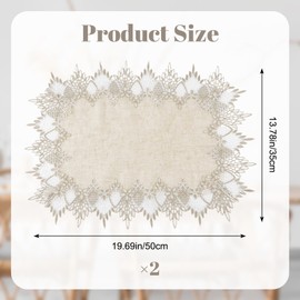 URROMA 2 x Linen Beige Tablecloth with Lace Trim, Table Decoration Tablecloth for Dining Room, Kitchen, 35 cm x 50 cm (Rectangular)