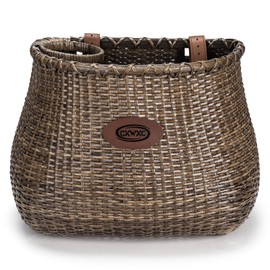 CXWXC Bike Basket - Handmade Rattan Bike Baskets for Girls Women - Front Bicycle Bike Basket with Coffee Cup Holder for Beach Cruiser, Scooter, Ebike (Dark Brown)