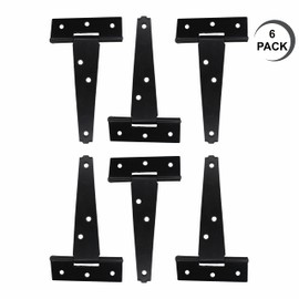 SUL 100mm Gate Hinges, Weather & Rust Proof Black Powder Coated Tee Strap Black Door Hinges, Heavy Duty Tee Hinges with Screws for Barns Door Gates Shed Doors Hinges, Garden Storage Rooms (6pk)