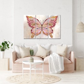 Nachic Wall Large Butterfly Canvas Wall Art Pink and Gold Women Bedroom Decor Butterfly Painting Artwork for Home Living Room
