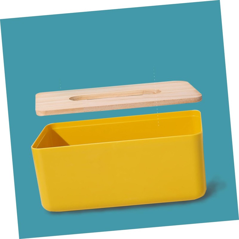 WOONEKY 1pc Yellow Wood Tissue Box Cover Removable Napkin Case