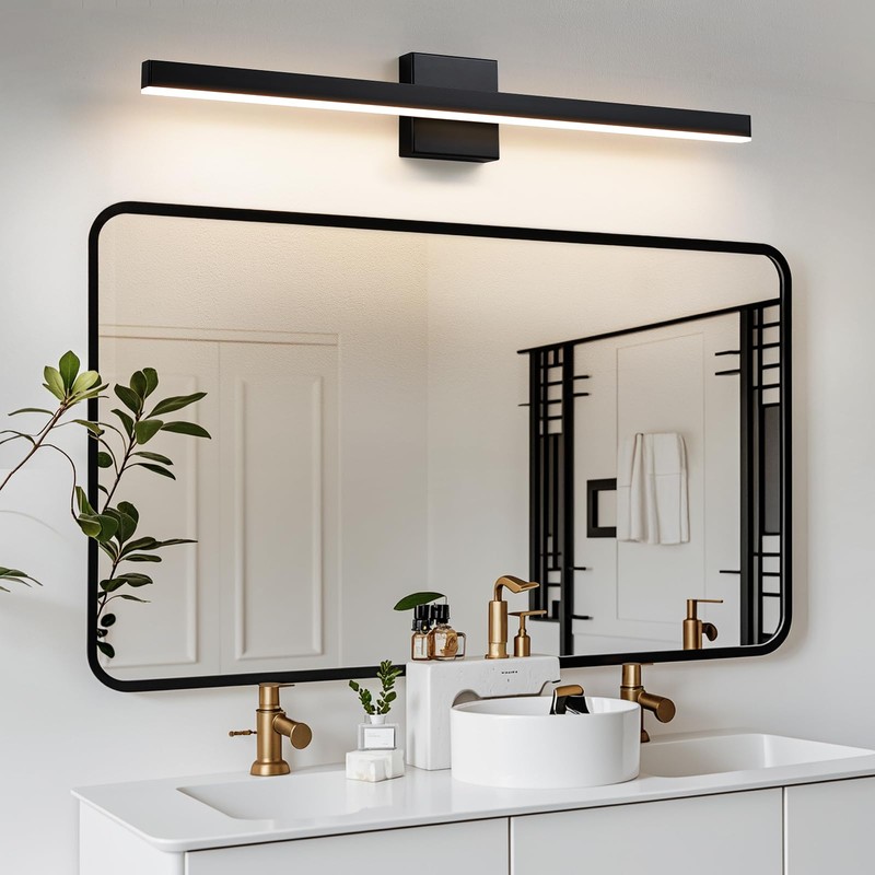 KAISITE Modern Black Bathroom Light - 24 inch Dimmable 5CCT