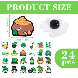 FYSUIMU St. Patrick's Day Pins Green Gnome Shamrock Clover PVC Plastic Brooch Pins for Irish St. Patrick's Day Party Decorations Supplies Goodie Bag Stuffer 24 Pcs