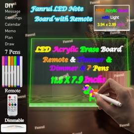 Fanrui Acrylic Dry Erase Board with Light, 7 Colors Clear Desktop Note Memo Board with Remote & Timer, Dimmable 11.8 X 7.9” Rewritable Night Light Creative Lighted Message Board for Home Study Work