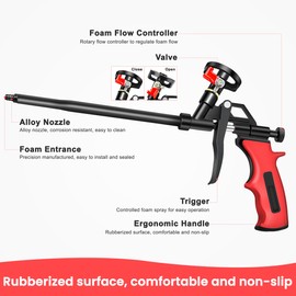 Spray Foam Guns, 2 Pcs Spray Foam Insulation Gun, Professional Foam Dispensing Gun, Heavy Duty Expanding Foam Gun with 4 Pcs Long Tube Nozzle, Spray Foam Applicator for Caulking, Filling, Sealing