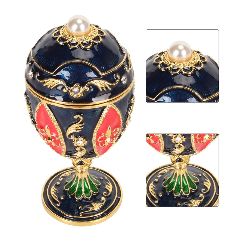 Egg Shaped Trinket Boxes Rhinestones Inlay Hand Painted Enamel Delicate