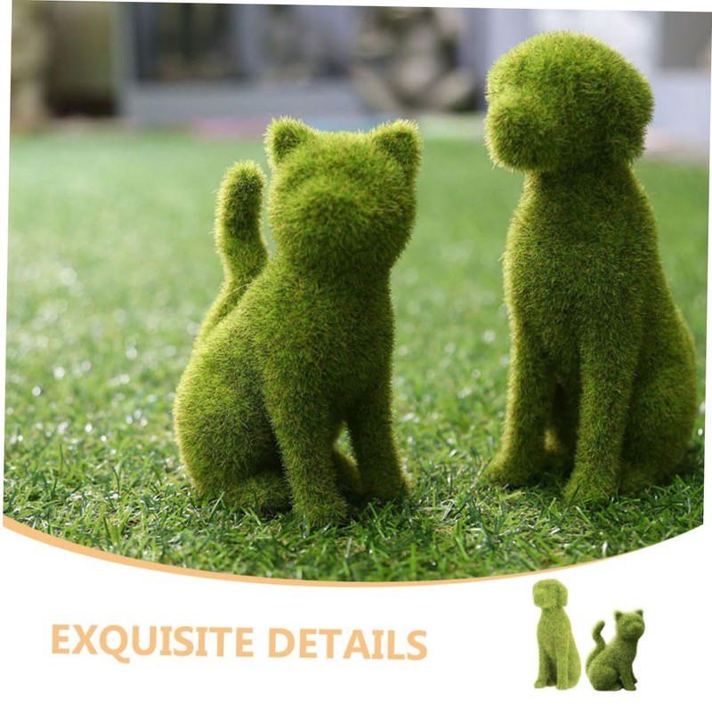 Abaodam 2pcs Faux Moss Dog Cat Figurines Realistic Simulation Outdoor