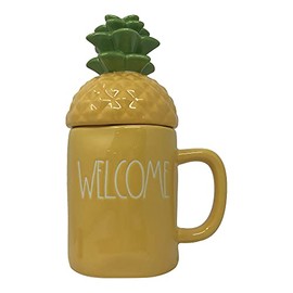 Rae Dunn Coffee Mugs with Decorative ceramic Lids (Welcome)