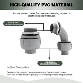 Feotech 4 Pack 1 Inch Liquid Tight Connectors - PVC Electrical Conduit Fittings, Straight, 90 and 180 Degree Non-Metallic Flexible Connectors for Home, Bathroom, and Kitchen, Gray