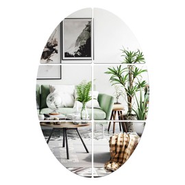 6Pack Acrylic Mirror Wall Stickers,Oval Mirror Tiles Self Adhesive, Unbreakable Mirror Stickers, Shatterproof Mirror Sheets for Bathroom Living Room (Silver)