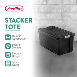 Sterilite 3-Pack Storage Bins with Lids, Large Heavy Duty Totes, 50 Gallon, Black
