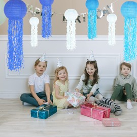 Paper Lantern Decoration, Pack of 6 Jellyfish Paper Lanterns, Ocean Lanterns, Lampshade, Mermaid Birthday Decoration, Ocean Theme Party Supplies for Children Theme Party (Blue)