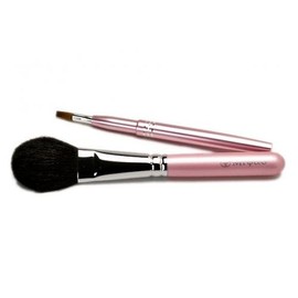 Kumano Makeup Brush, Pink Pearl, Teak Brush & Portable Lip Brush, Set of 2, Middle Shaft Type, Gift, Packaging