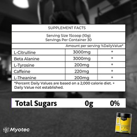 MYOTEC UP Mid Stimulant Pre Workout Powder, Energy Focus Pumps, Loaded with Caffeine Beta Alanine L-Citrulline Sugar Free, 30 Servings, Men and Women Performance Blend (30 Servings, Blue Raspberry)
