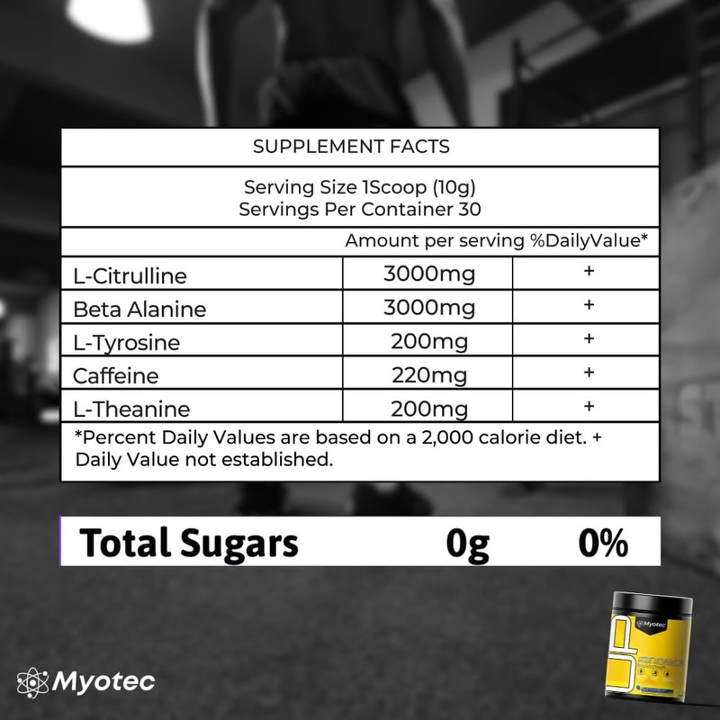 MYOTEC UP Mid Stimulant Pre Workout Powder, Energy Focus Pumps,