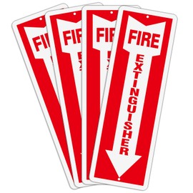 Fire Extinguisher Sign-4 Pack, 12"x4" Heavy-Duty Aluminum Fire Extinguisher Safety Sign With Arrow, Weather, Scratch, Water and Fade Resistance- Ideal for Business, Home and Outdoor