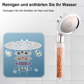 Garegce Shower Head, Hard Water Filter Shower Head Universal Adjustable 3 Mode Function Water-Saving and Pressure with 2 x Replacement Filter Cartridges Teflon Tape for Adults Children