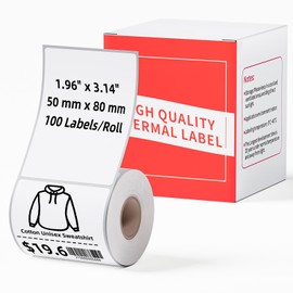 Ponek M100 Square Label 1.96'' x 3.14'' (50x80mm), Compatible with Label Maker M110/ M220/ M221/ M120/ M250/M260, White, 100 Labels/Roll, Multi-Purpose Adhesive Thermal Labels, Black on White