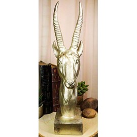 Ebros Golden African Gazelle Antelope Bust Head Sculpture with Trophy Base 16" Tall Wildlife Safari Wild Antelopes Animal Taxidermy Figurine Decor