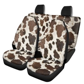Finagallathe Brown Cow Print Car Seat Covers Full Set,Breathable Polyester Seat Covers for Cars Automotive Universal Seat Cover Protector Fit for Most Sedan SUV Pick-up Truck