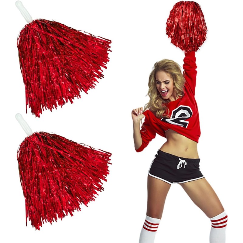 Metallic Foil Cheerleading Pom Poms, 4 Pack Metallic Foil Cheerleading