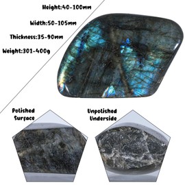 mookaitedecor 301-400g Labradorite Crystal Stone Ornament Self Standing Specimen Healing Crystal Home Decor, Irregular Labradorite Palm Worry Stone Reiki Healing Stones and Crystals for Display