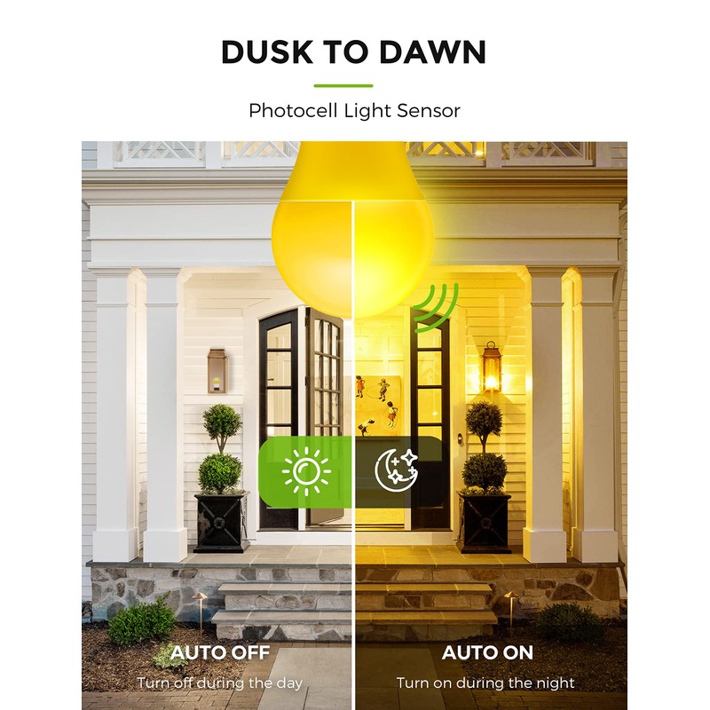 LOHAS Dusk to Dawn Bug Light Bulb Outdoor, A19 Yellow