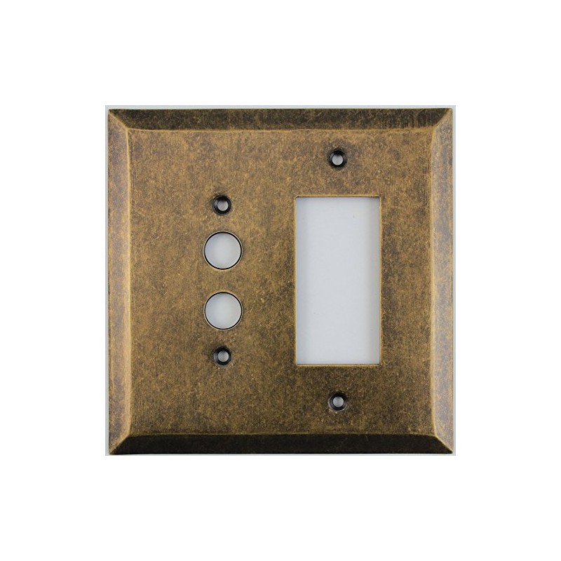 Jumbo Stamped Aged Antique Brass Two Gang Combo Wall Plate