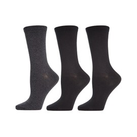 MeMoi Solid Buttersoft Crew Sock 3 Pack Black Marled/Black 9-11
