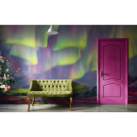 Aurora Borealis Wallpaper, Peel and Stick Wall Mural. Northern Lights Art Painting. Colorful Wallpaper, #6498 (Small Sample to Try)