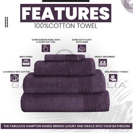 GC GAVENO CAVAILIA New Hampton Hand, Ultra Soft Extra Absorbent Pack of 4 Luxury Towel Set, 100% Ringspun Cotton, Egyptian, Purple, 50x80 Cm