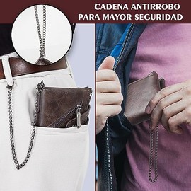 Carteras para Caballero, Carteras para Caballero Rfid Plegable, Cartera con Cadena para Tarjetas, DNI y Moneda Billetera, Regalo para Hombre, Marido, Padre y Novio (Café)