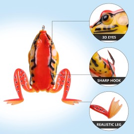 Topwater Frog Lures, 5pcs Frog Fishing Lures Kit Soft Frog Baits Bass Fishing Weedless Artificial Soft Frog Lure for Trout Pike Bass Snakehead Freshwater Saltwater Fishing