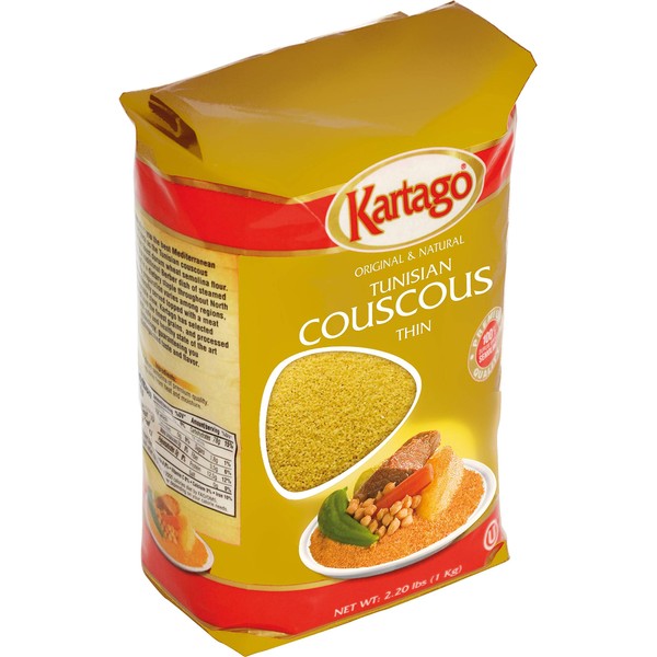 Authentic Tunisian Couscous - Thin Grain, Dried Couscous from Kartago - 1-Kg Bag, Pack of 2