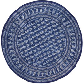 Homestead Block Print Round Cotton Tablecloth 72" Indigo Blue