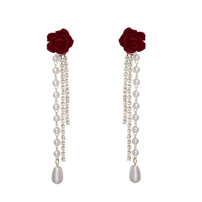 Long Chain Flower Drop Dangle Earrings for Women Sparkly Crystal