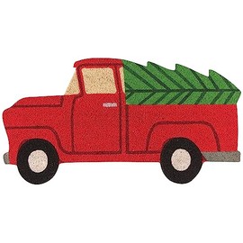 Now Designs Natural Coconut Fiber Holiday Truck Shaped Doormat Vinyl Backed, 18 x 34 inches