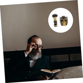 TOVINANNA 1 Set Skull Head Pattern Beard Brush Set with Bowl Durable Facial Cleaning Brush for Easy Grooming Convenient Travel Ergonomic Handle for Beard Care