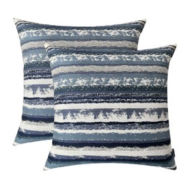 ROMANDECO Set of 2, Stripe Pillow Case Jacquard Square Decorative Throw Cushion Cover Pillowcase with Invisible Zipper for Bed 18" x 18" (Navy Blue)