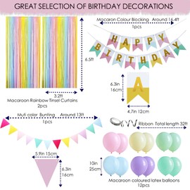Pastel Birthday Party Decoration Backdrop,Pastel Tinsel Curtain,Balloons, Happy Birthday Banner and Buning for Spring Pink Birthday ,Baby Shower Ice Cream Party Decorations for Girls and Women